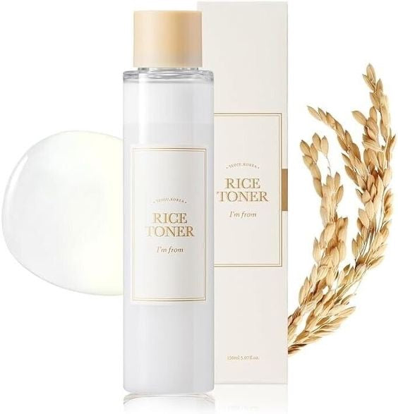 I'm From Rice Toner 150ml bottle with outer box, texture swatch and rice stalks — EmartGCC Kuwait