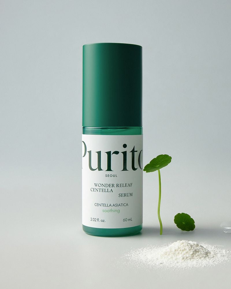 Purito Wonder Releaf Centella Serum bottle with centella leaf and powder — EmartGCC Kuwait