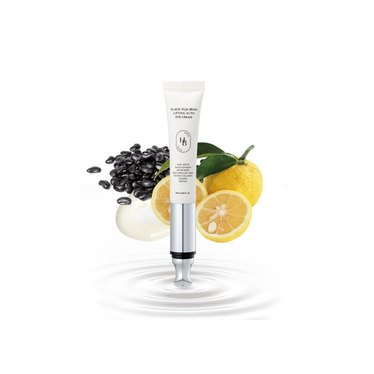 HEVEBLUE Black Yuja Bean Lifting Auto Eye Cream ingredient highlights — EmartGCC Kuwait