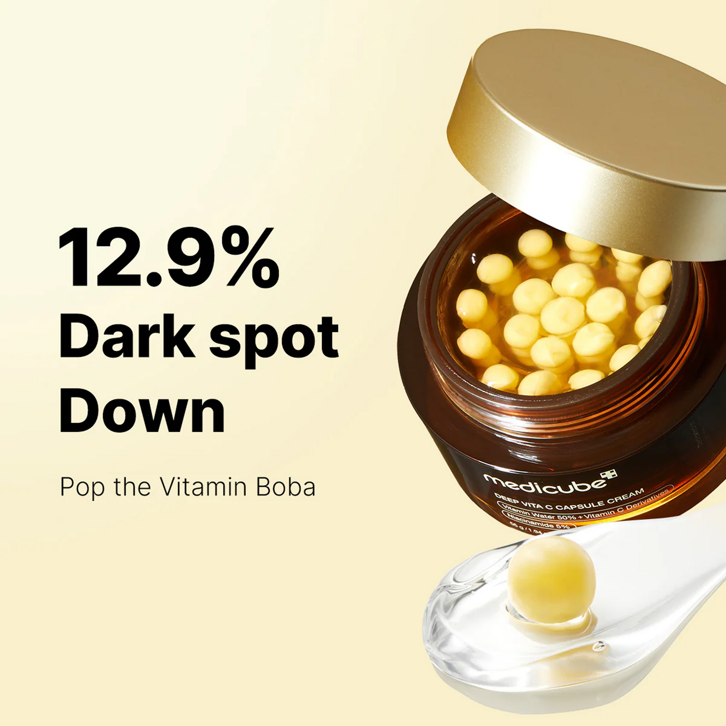Medicube Deep Vita C Capsule Cream texture showing vitamin C capsules