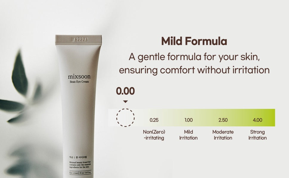 Mixsoon Bean Eye Cream mild formula irritation score of 0.00 on test scale — EmartGCC Kuwait