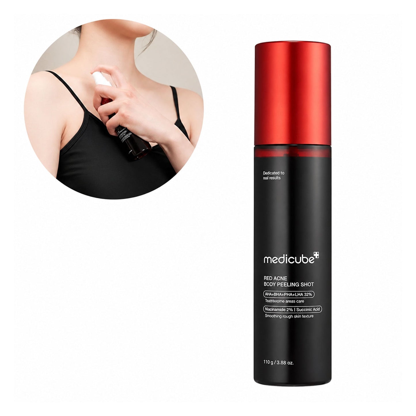 Medicube Red Acne Body Peeling Shot leave-on multi-acid formula with AHA, BHA, PHA and LHA