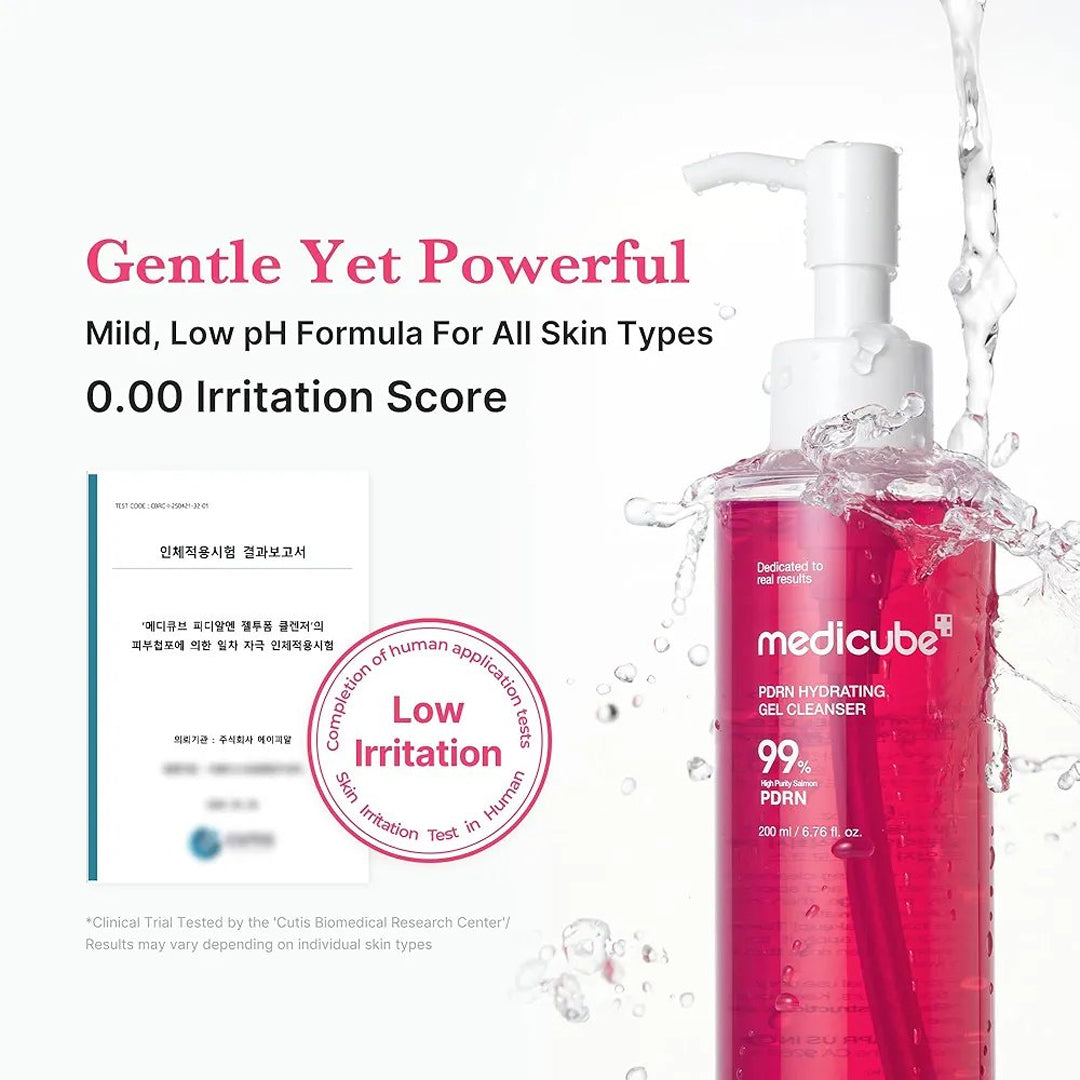 Medicube PDRN Hydrating Gel Cleanser jelly-to-foam texture with ceramides and LHA