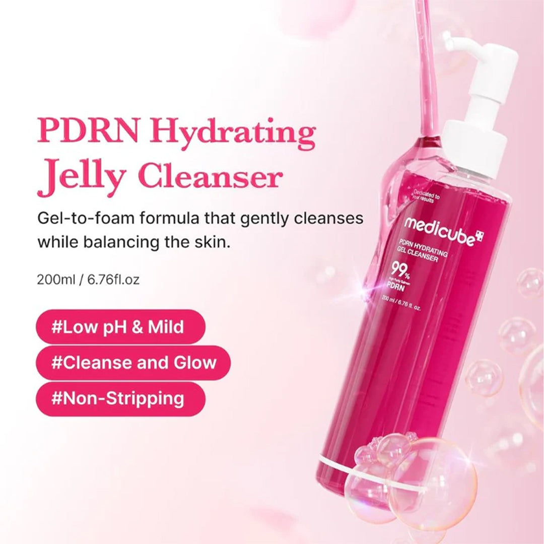 Key benefits of Medicube PDRN Hydrating Gel Cleanser: gentle cleansing, pore care and a comfortable skin barrier