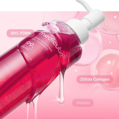 Medicube PDRN Hydrating Gel Cleanser 200ml bottle and foam lather