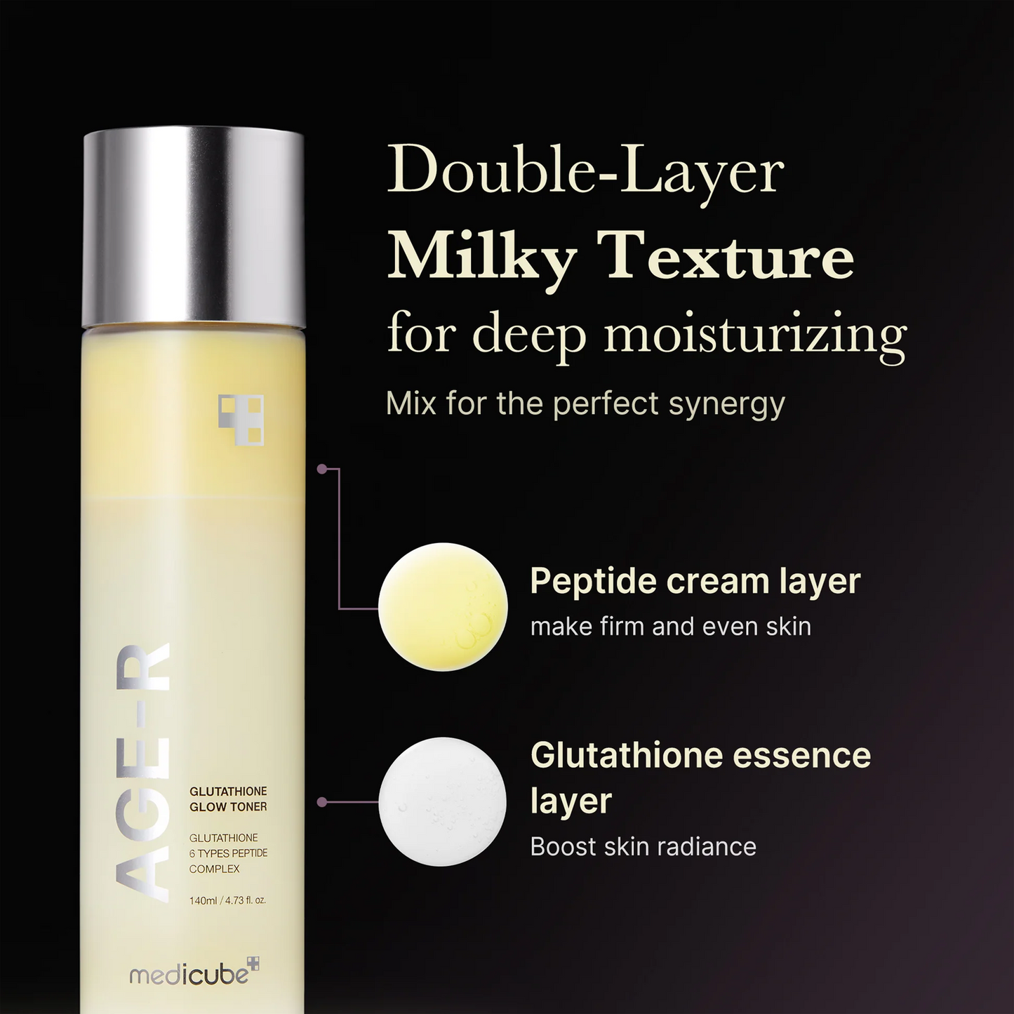 Medicube AGE-R Glutathione Glow Toner advantages — 99.2% pure glutathione with peptide complex