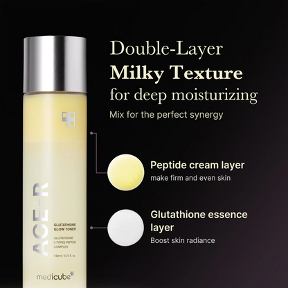 Medicube AGE-R Glutathione Glow Toner advantages — 99.2% pure glutathione with peptide complex
