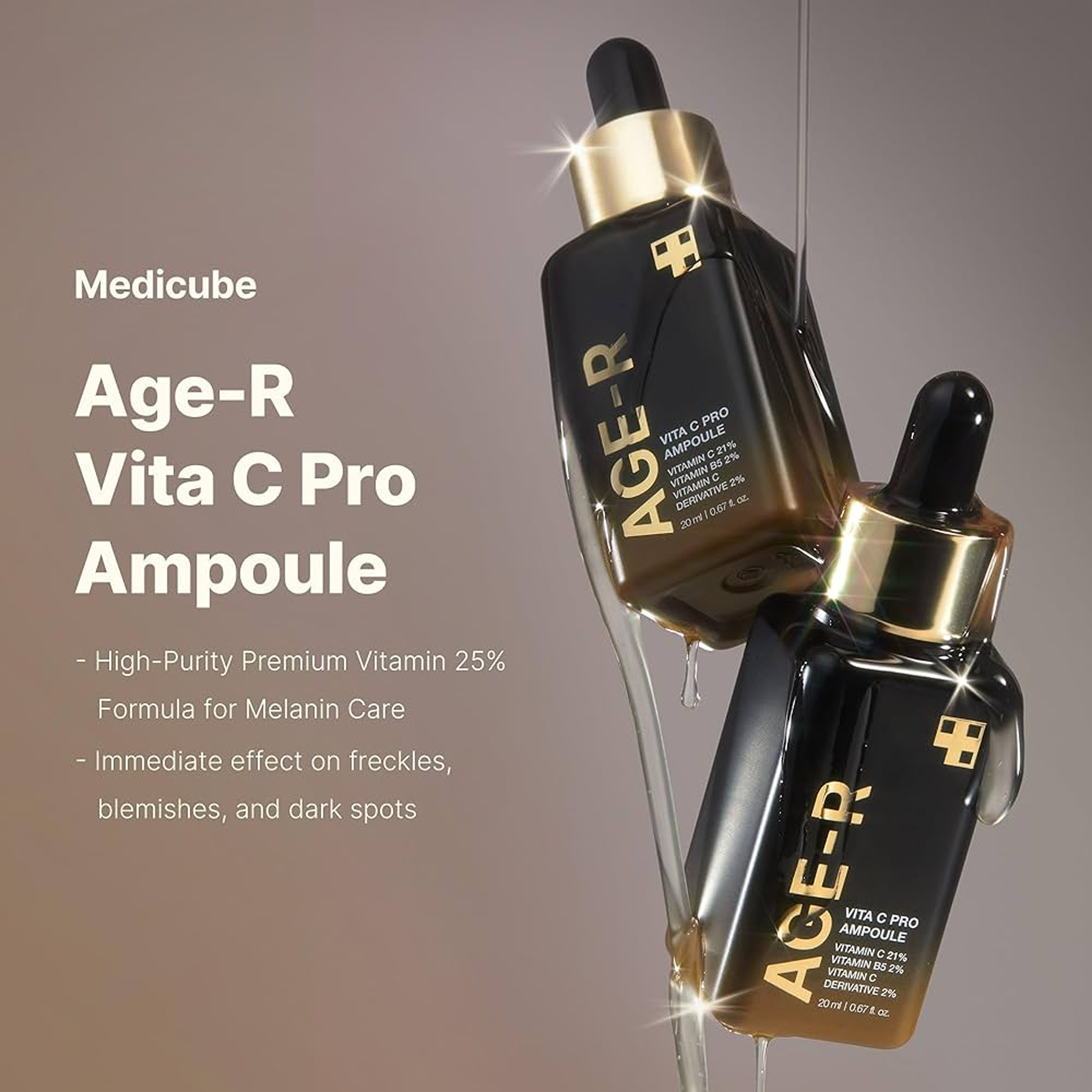 Key benefits of Medicube AGE-R Vita C Pro Ampoule: brighter tone, fewer dark spots and improved elasticity