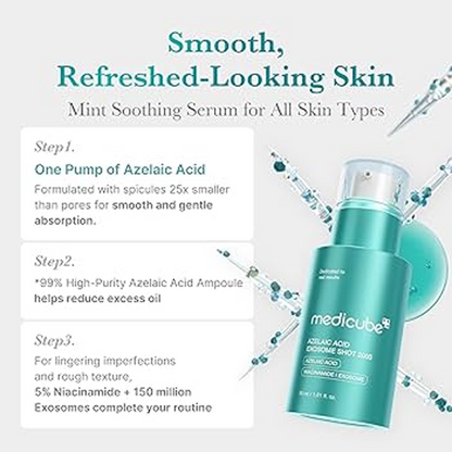 Key benefits of Medicube Azelaic Acid Exosome Shot 2000: soothes redness and supports post-spot recovery