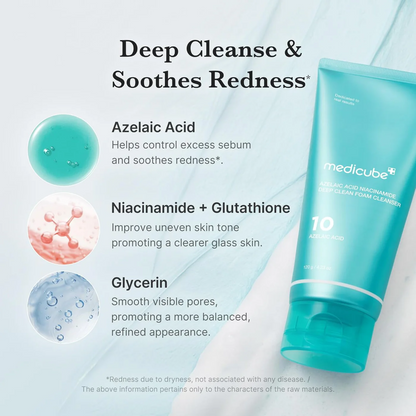 Medicube Azelaic Acid Niacinamide Deep Clean Foam Cleanser advantages — azelaic acid with niacinamide for blemish-prone skin