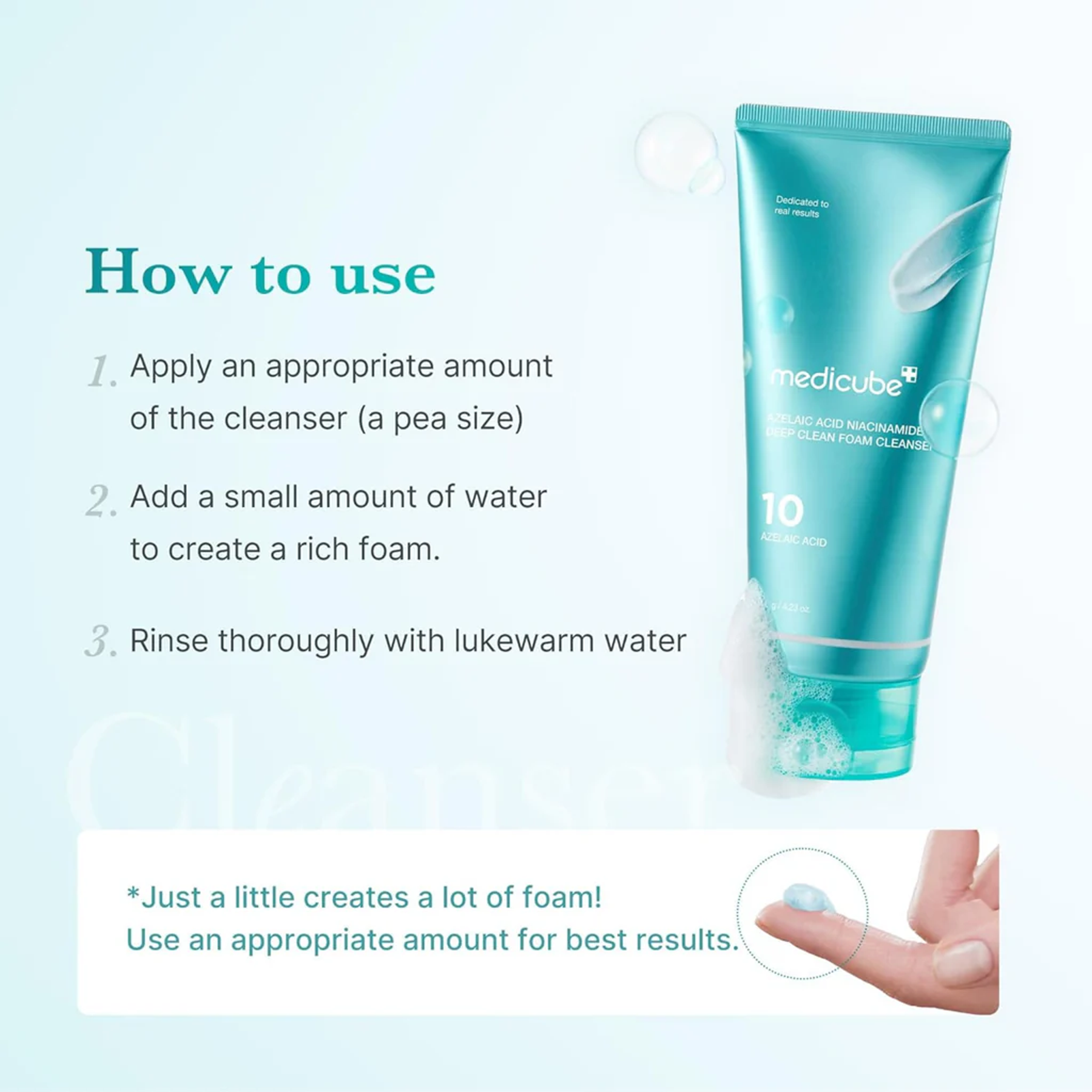 How to use Medicube Azelaic Acid Niacinamide Deep Clean Foam Cleanser step by step