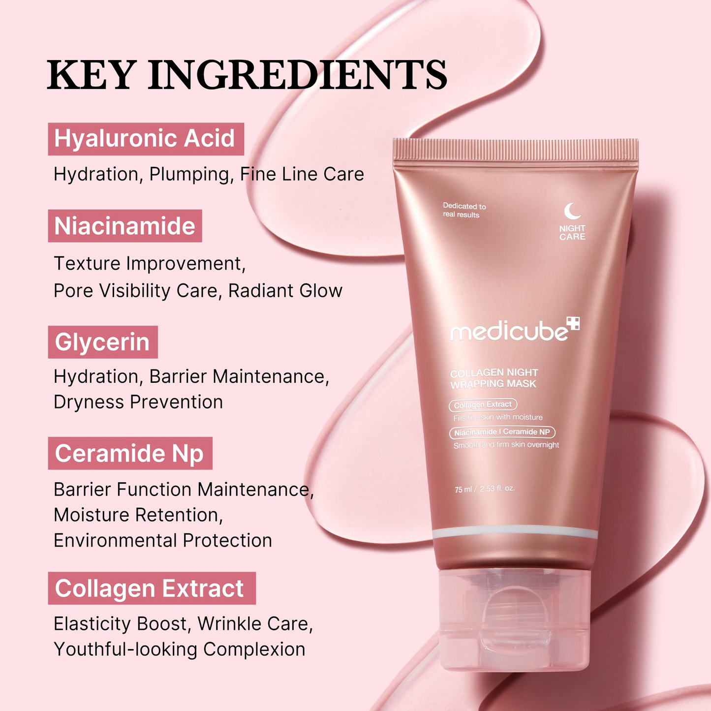 Benefits of Medicube Collagen Night Wrapping Mask: overnight hydration, firmness and plumper skin by morning