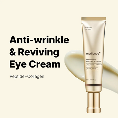 Medicube Deep Lifting Peptide Eye Cream texture with peptides and seven hyaluronic acid types