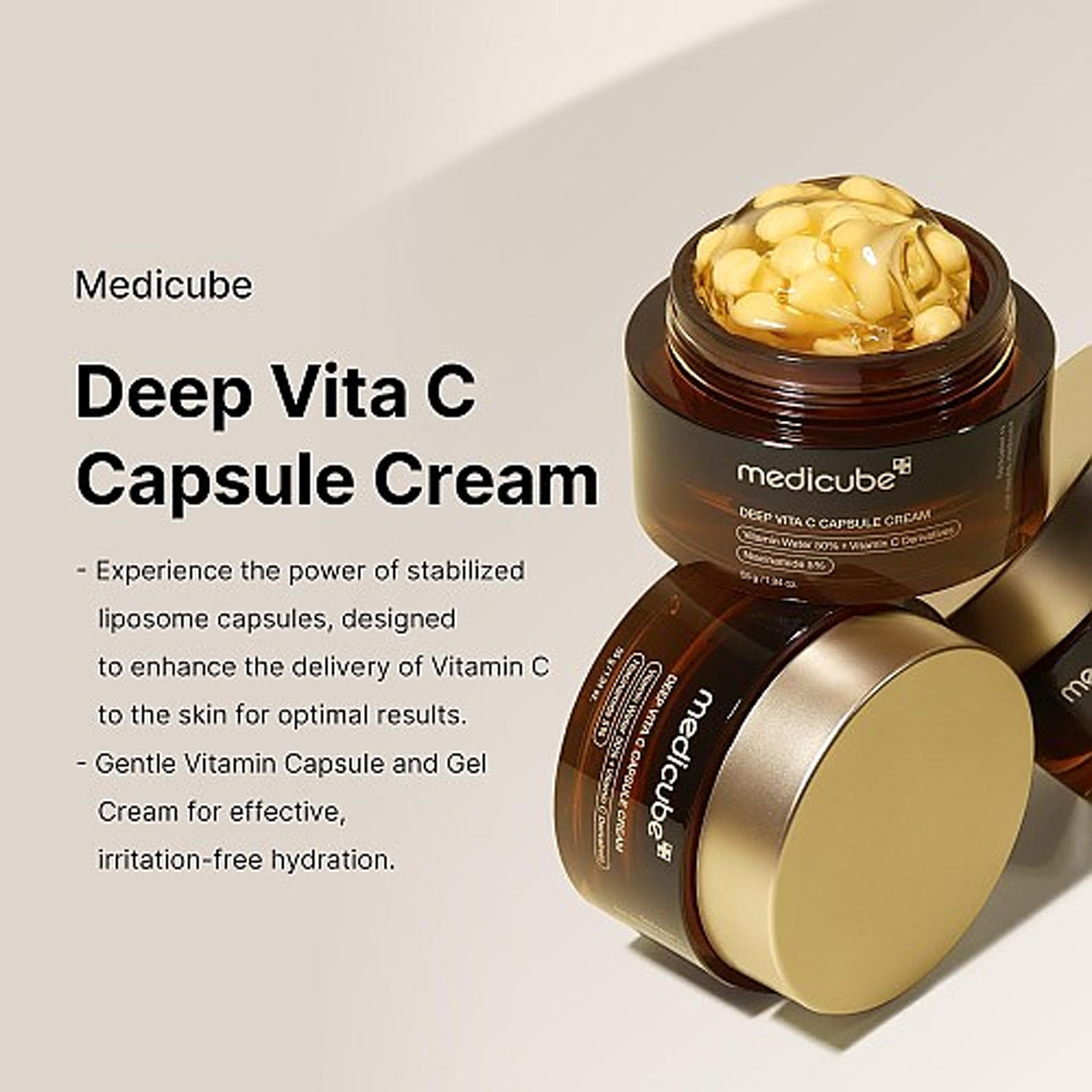 Key benefits of Medicube Deep Vita C Capsule Cream: dark spot care, brightening and hydration