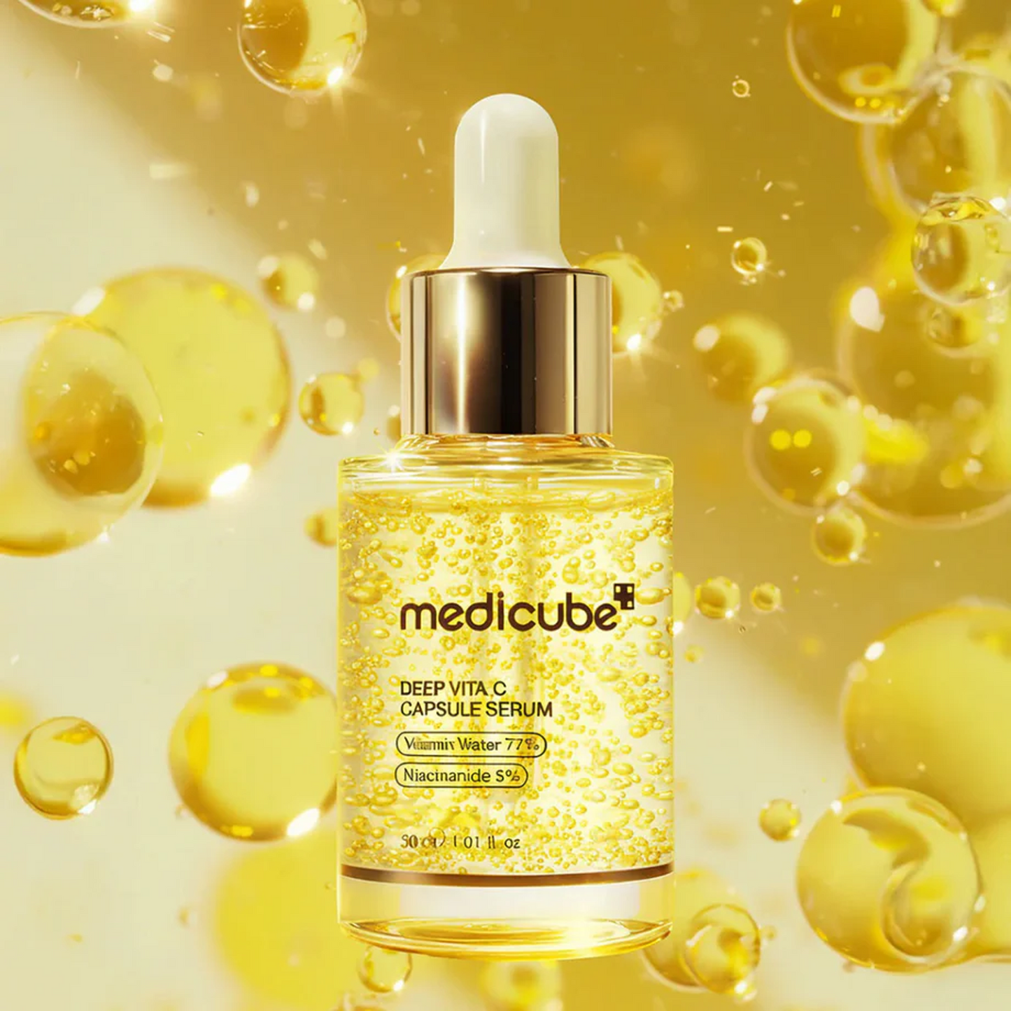 Medicube Deep Vita C Capsule Serum texture showing melt-in vitamin C capsules
