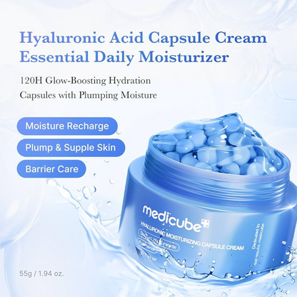 Medicube Hyaluronic Moisturizing Capsule Cream advantages — hyaluronic acid capsules sealed with ceramide and betaine