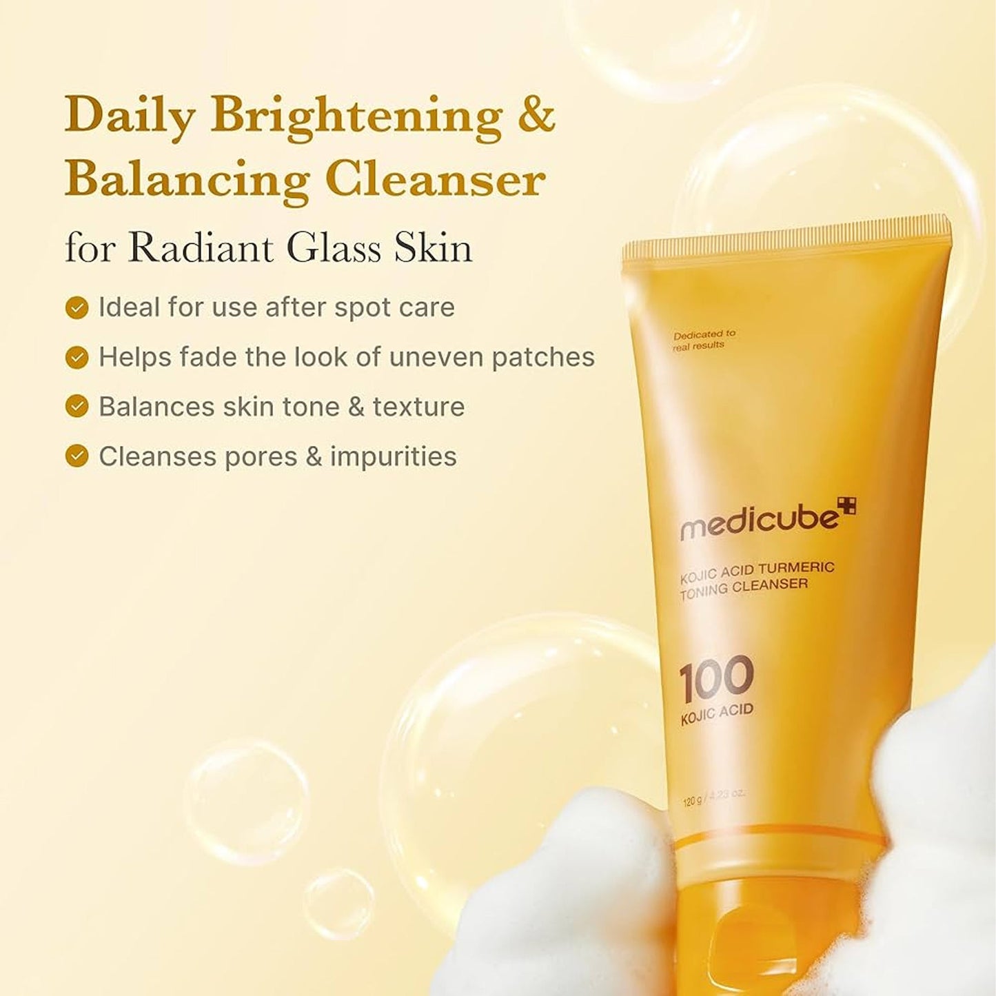 Medicube Kojic Acid Turmeric Toning Cleanser with kojic acid, turmeric and niacinamide