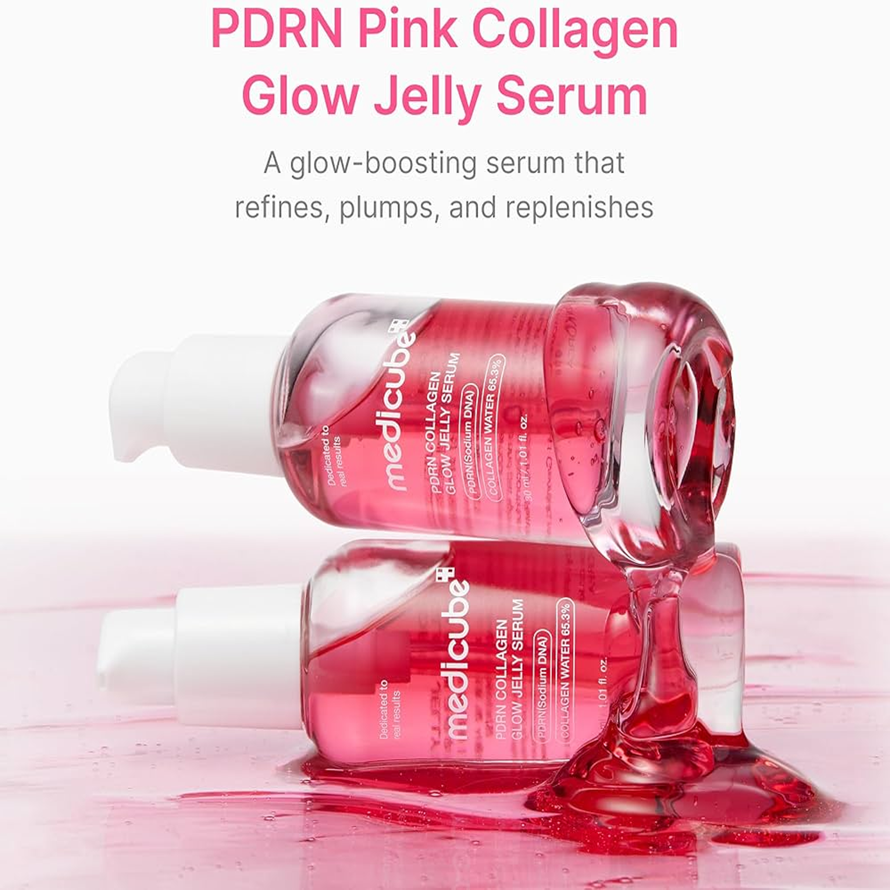 Key benefits of Medicube PDRN Collagen Glow Jelly Serum: radiant glow, improved firmness and deep hydration