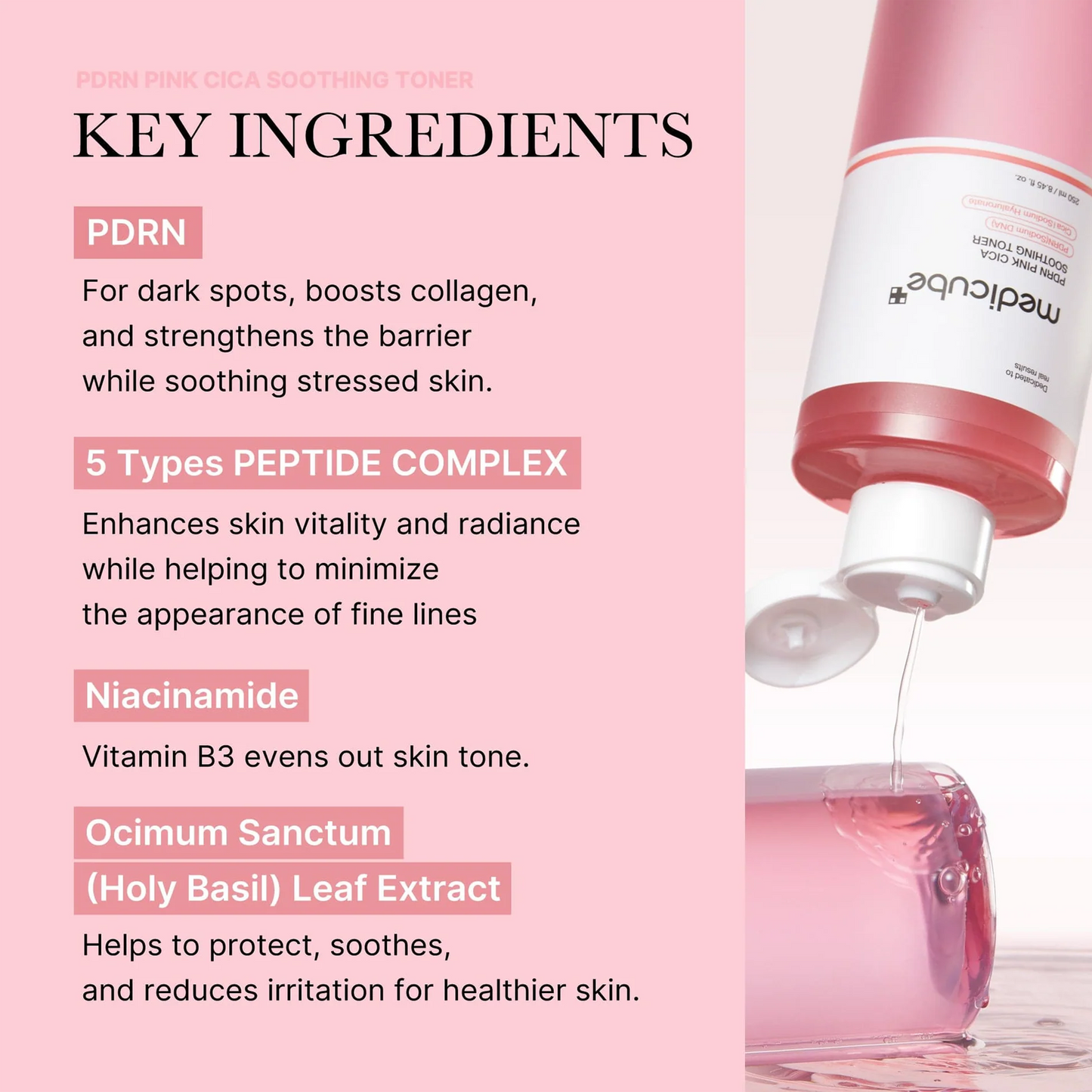 Medicube PDRN Pink Cica Soothing Toner advantages — salmon PDRN with centella asiatica