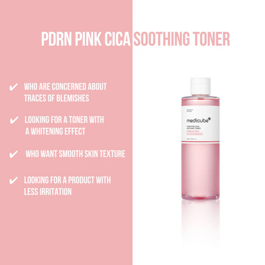 Key benefits of Medicube PDRN Pink Cica Soothing Toner: soothes redness, hydrates and improves skin texture