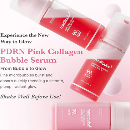 Key benefits of Medicube PDRN Pink Collagen Bubble Serum: glow, plump skin and even tone