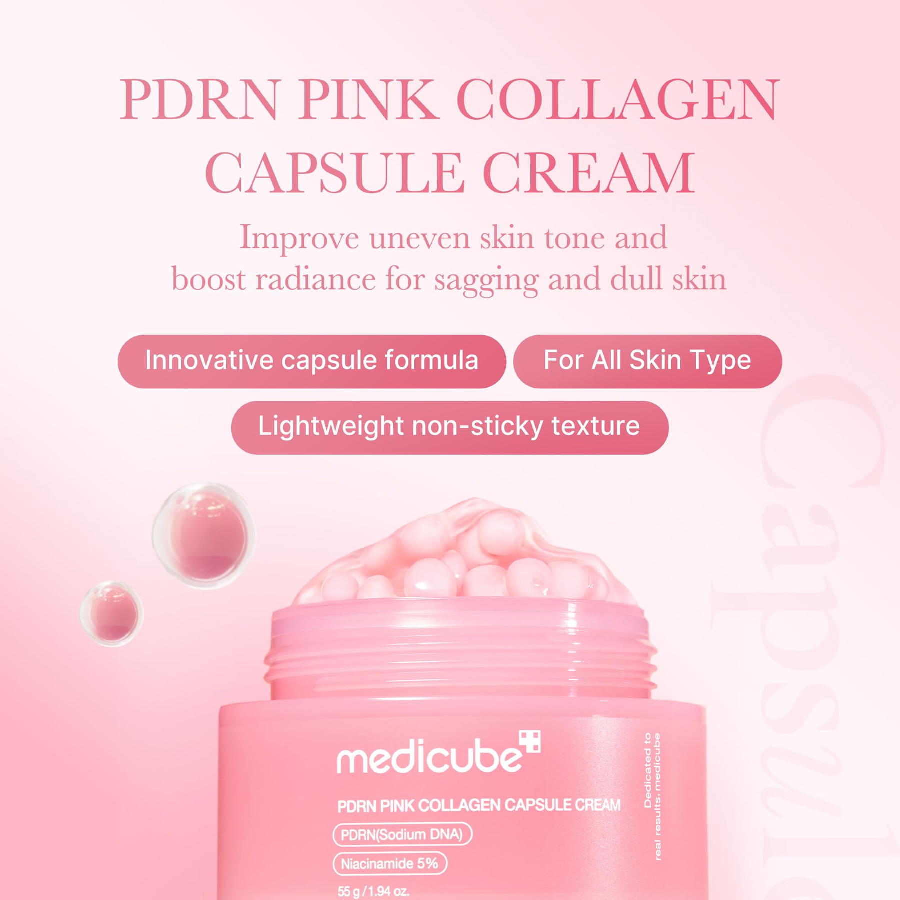 Medicube PDRN Pink Collagen Capsule Cream advantages — salmon PDRN with collagen in melt-in capsules