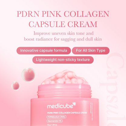 Medicube PDRN Pink Collagen Capsule Cream advantages — salmon PDRN with collagen in melt-in capsules