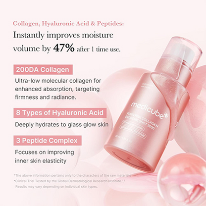 Key benefits of Medicube PDRN Pink Collagen Exosome Shot 2000: firmer, glowing, more elastic skin