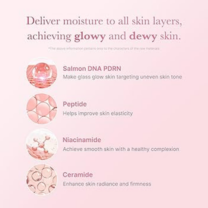 Key benefits of Medicube PDRN Pink Niacinamide Milky Toner: brightening glow, hydration boost and elasticity support