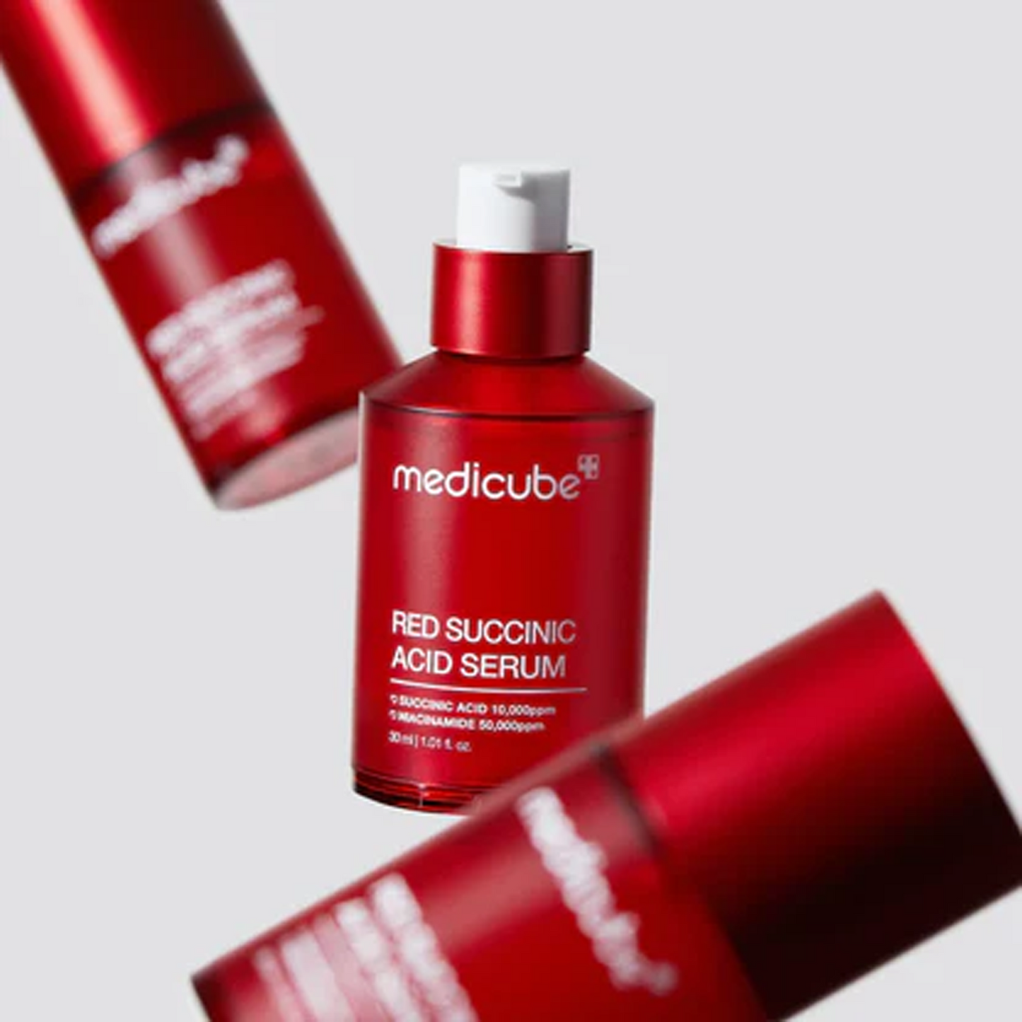 Medicube Red Succinic Acid Serum advantages — antibacterial and anti-inflammatory succinic acid for blemish-prone skin