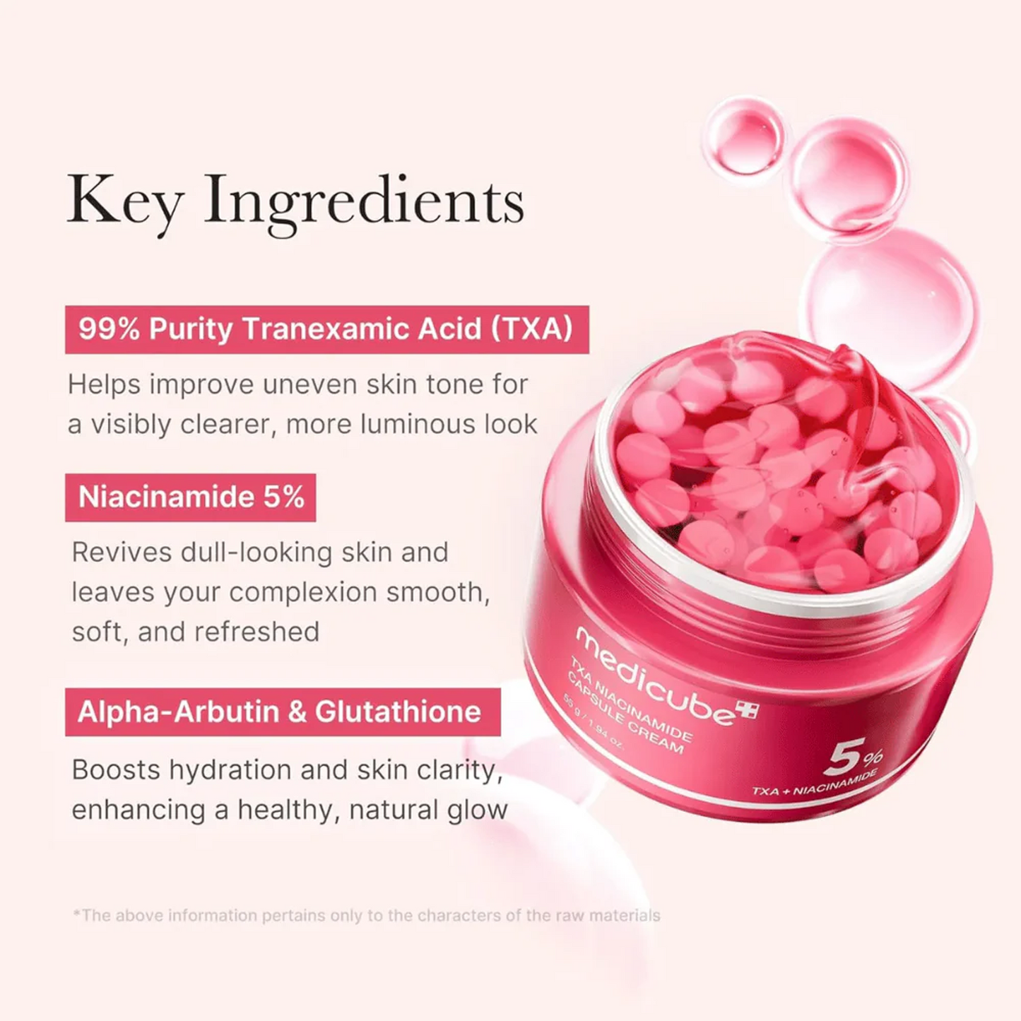 Key benefits of Medicube TXA Niacinamide Capsule Cream: brighter tone, fading dark spots and barrier support