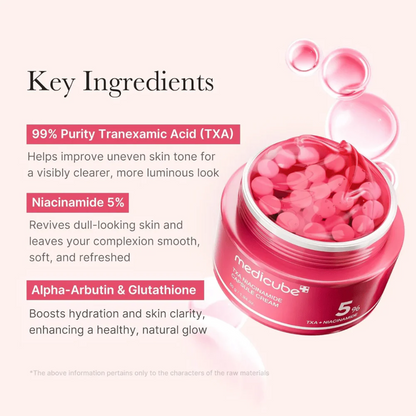 Key benefits of Medicube TXA Niacinamide Capsule Cream: brighter tone, fading dark spots and barrier support