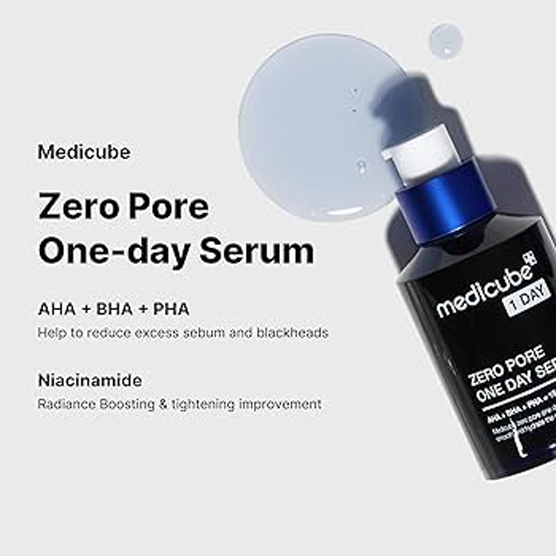 Medicube Zero Pore One Day Serum advantages — 15.2% AHA, BHA and PHA complex with niacinamide