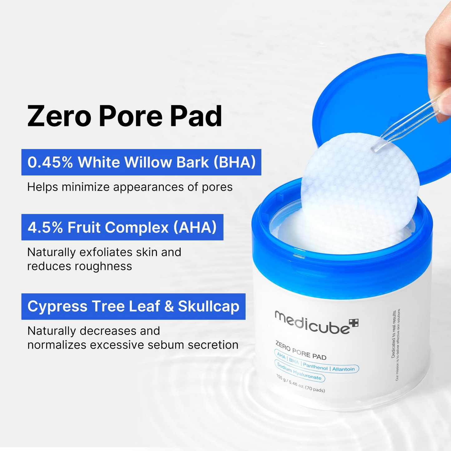 Key benefits of Medicube Zero Pore Pad 2.0: pore care, exfoliation and sebum control