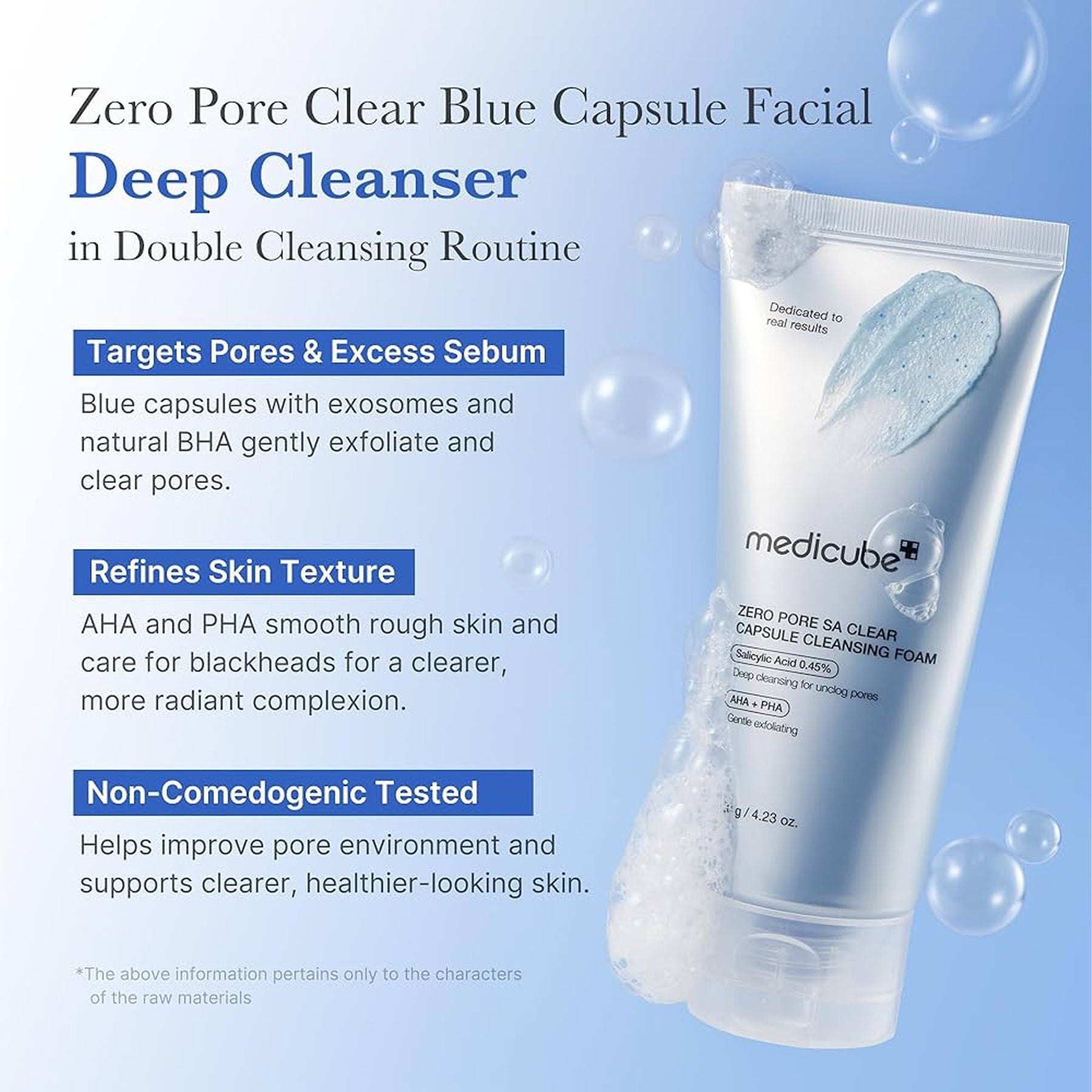 Key benefits of Medicube Zero Pore SA Clear Capsule Cleansing Foam: deep pore cleansing, sebum control and smoother texture