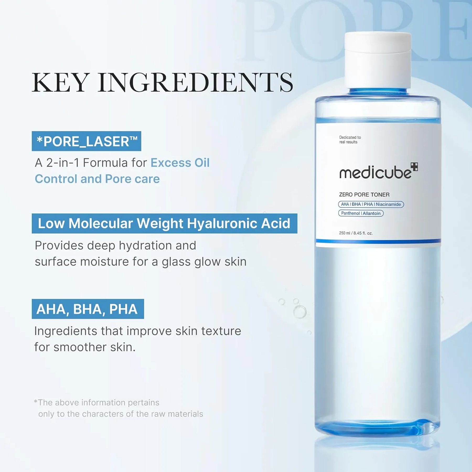 Key benefits of Medicube Zero Pore Toner: tightens pores, controls sebum and gently exfoliates