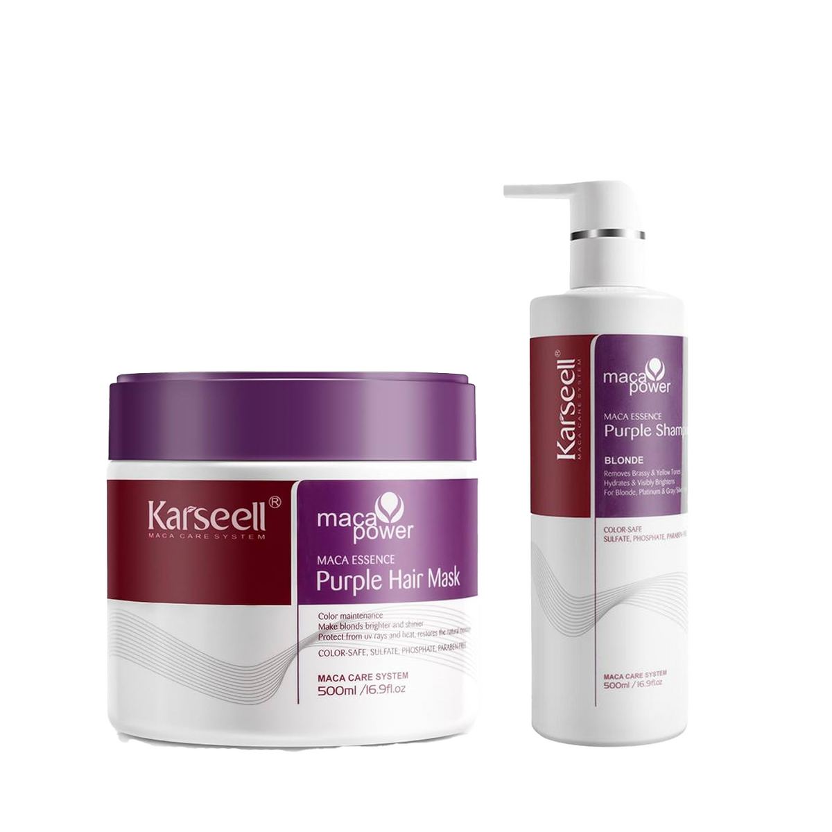 Special Bundle Offer Karseell Maca Power Essence Purple Shampoo Blonde - 500ml+Karseell maca power Purple Hair Mask - 500ml